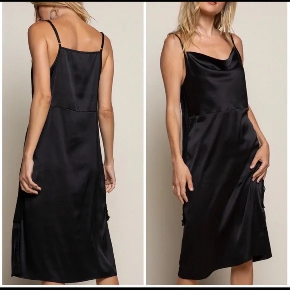 NWT- Simply Elegant POL Satin Cowl Draped Slip Dress - Picture 2 of 4